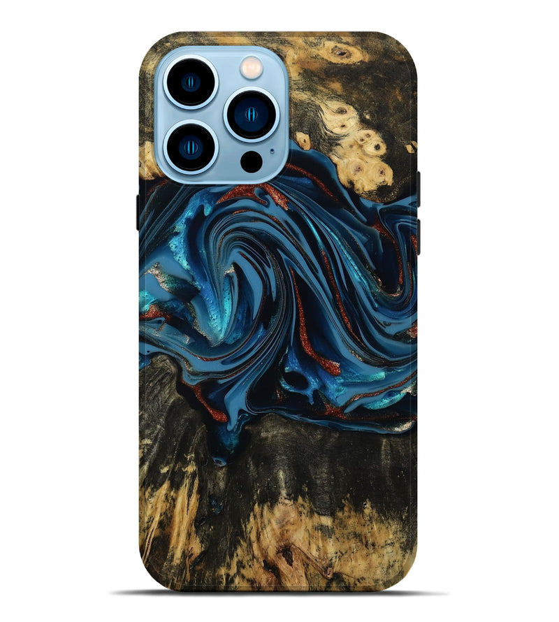 iPhone 14 Pro Max Wood Live Edge Phone Case - Artis (Teal & Gold, 814398)