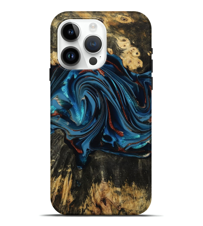 iPhone 15 Pro Max Wood Live Edge Phone Case - Artis (Teal & Gold, 814398)