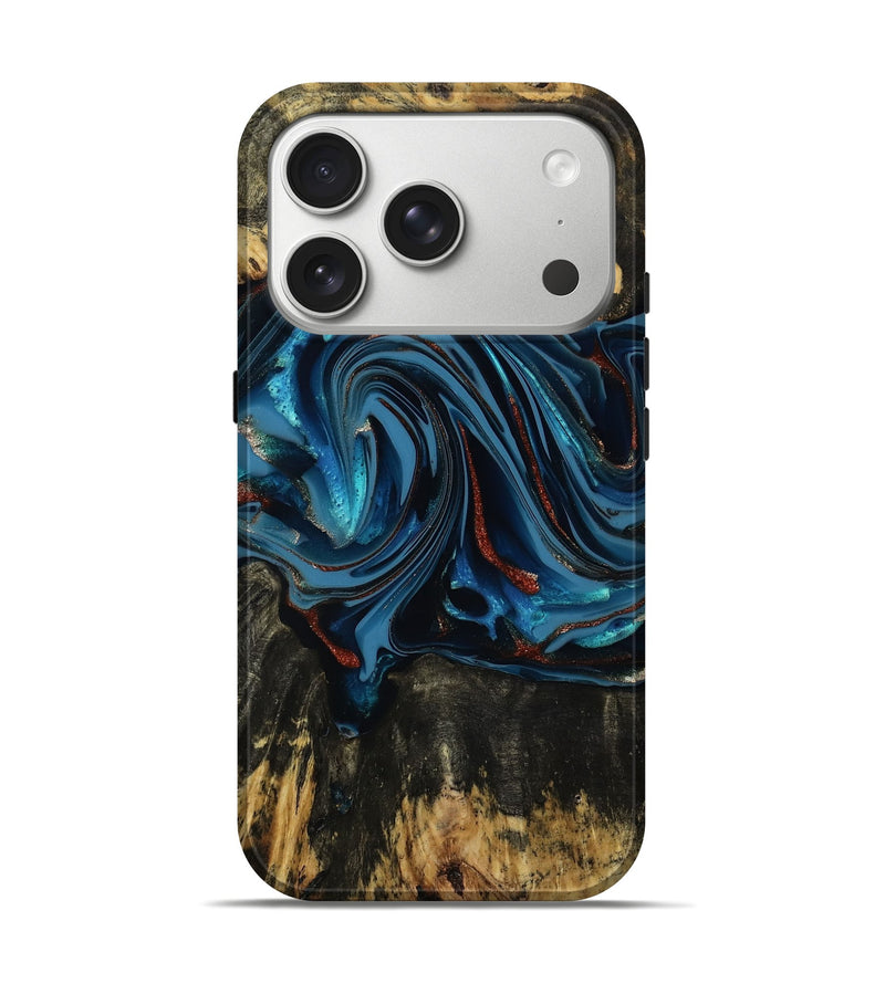 iPhone 17 Pro Wood Live Edge Phone Case - Artis (Teal & Gold, 814398)
