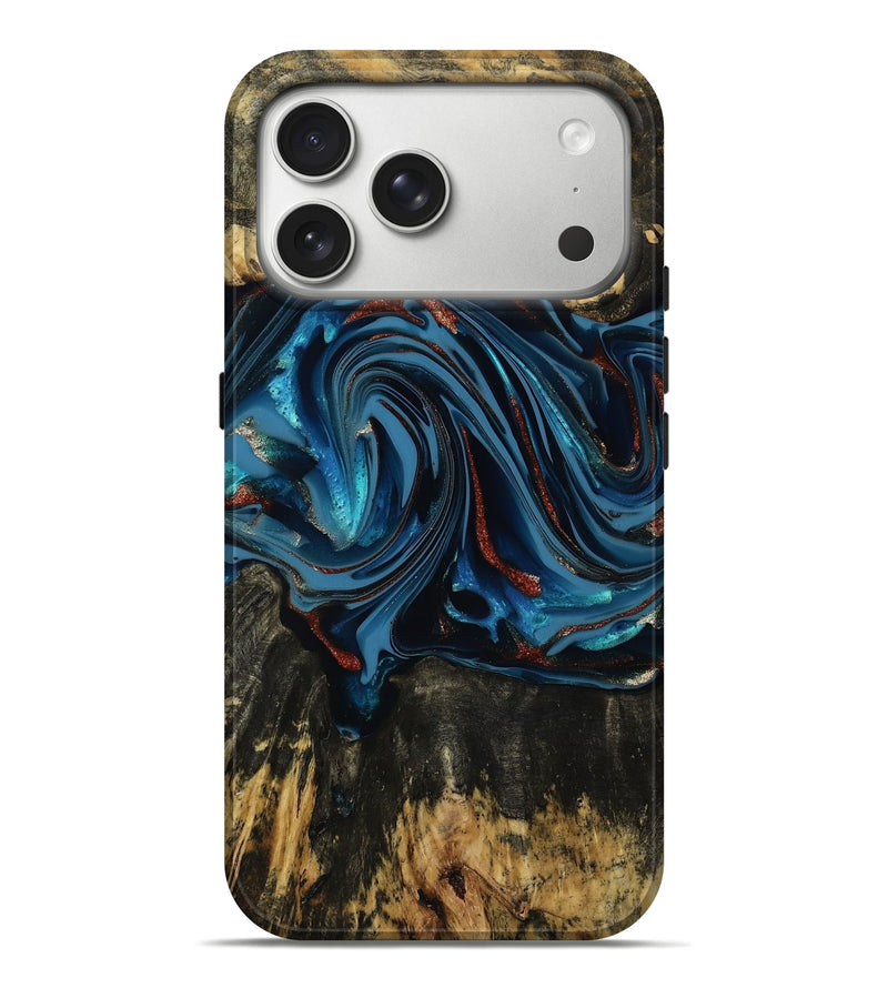iPhone 17 Pro Max Wood Live Edge Phone Case - Artis (Teal & Gold, 814398)