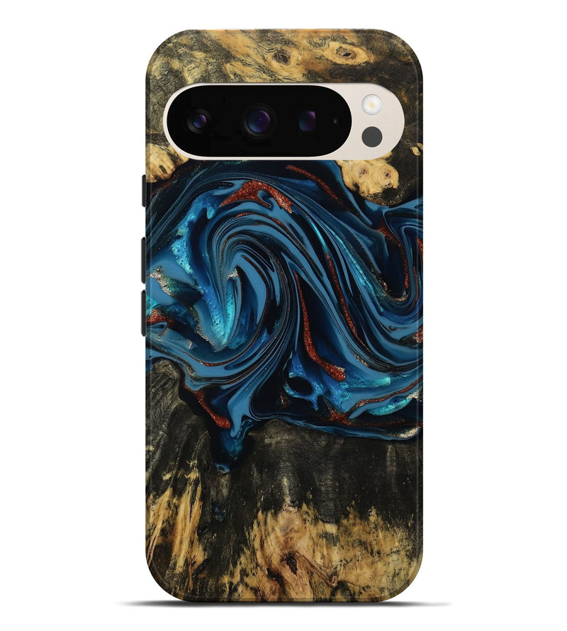 Pixel 10 Pro XL Wood Live Edge Phone Case - Artis (Teal & Gold, 814398)