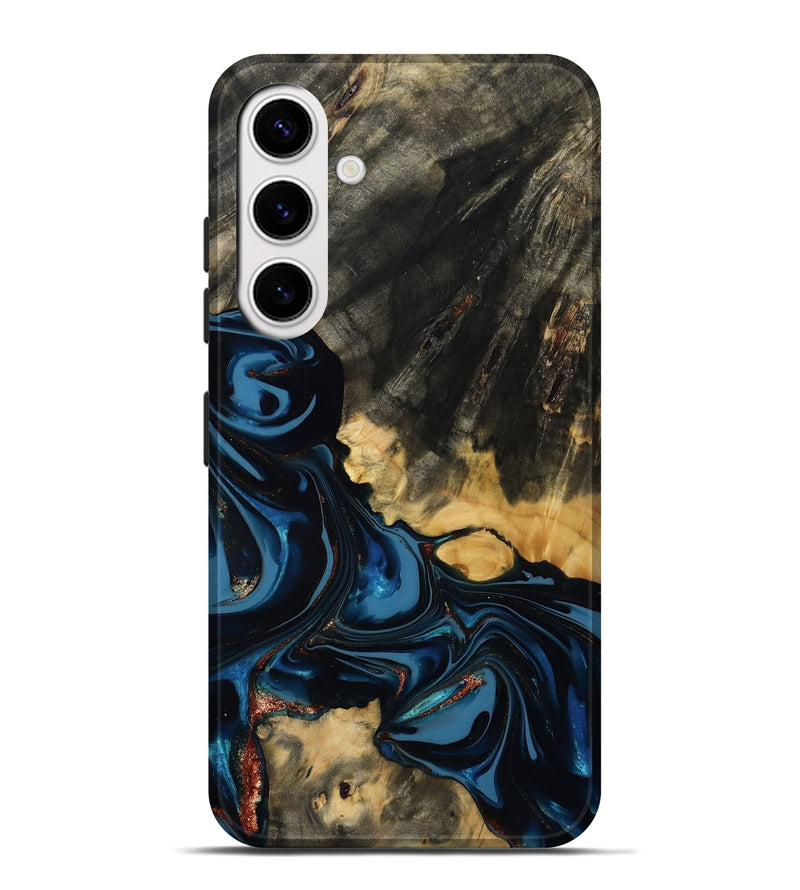Galaxy S25 Plus Wood Live Edge Phone Case - Myra (Teal & Gold, 814404)