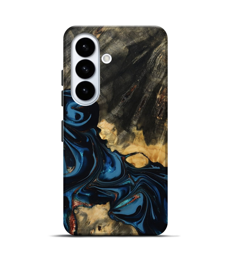Galaxy S26 Wood Live Edge Phone Case - Myra (Teal & Gold, 814404)