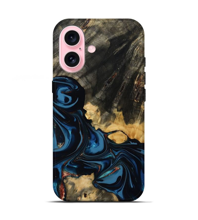 iPhone 17 Wood Live Edge Phone Case - Myra (Teal & Gold, 814404)