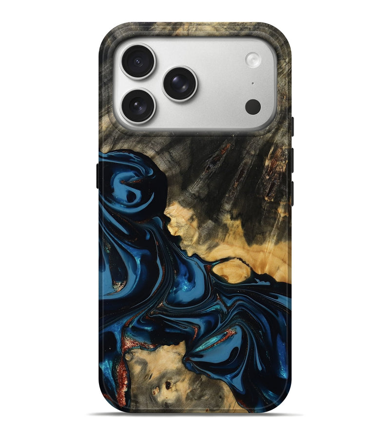 iPhone 17 Pro Max Wood Live Edge Phone Case - Myra (Teal & Gold, 814404)