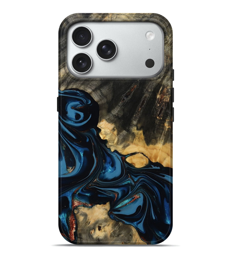 iPhone 18 Pro Max Wood Live Edge Phone Case - Myra (Teal & Gold, 814404)