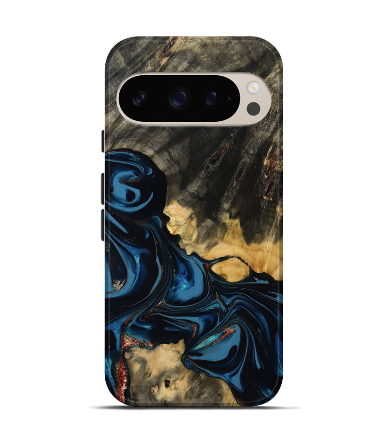 Pixel 9 Wood Live Edge Phone Case - Myra (Teal & Gold, 814404)