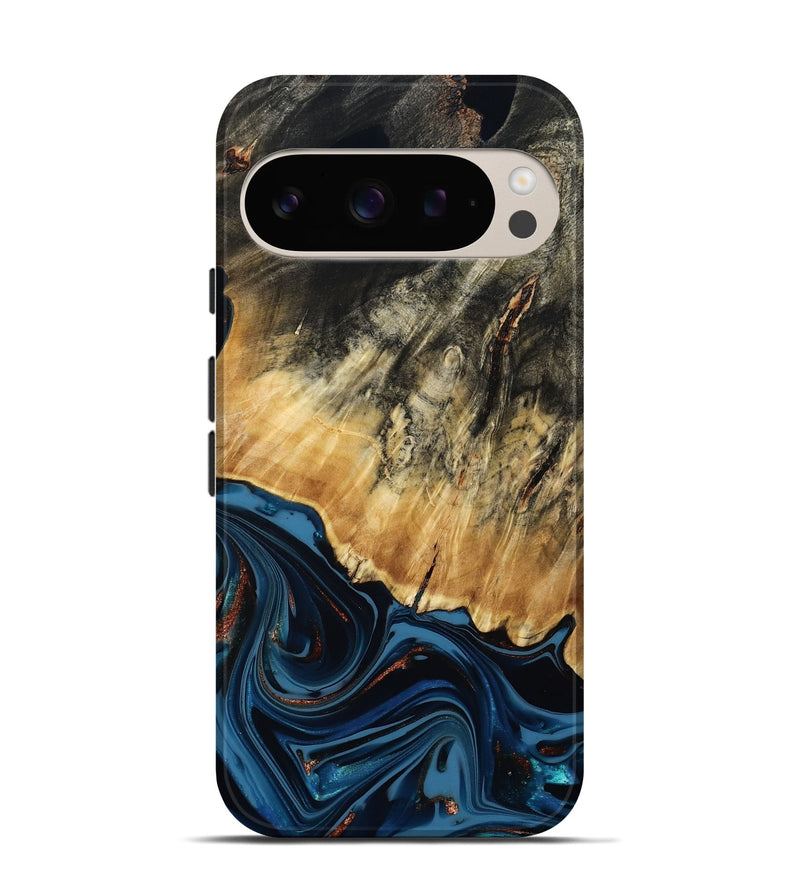 Pixel 9 Pro Wood Live Edge Phone Case - Wrenlee (Teal & Gold, 814405)