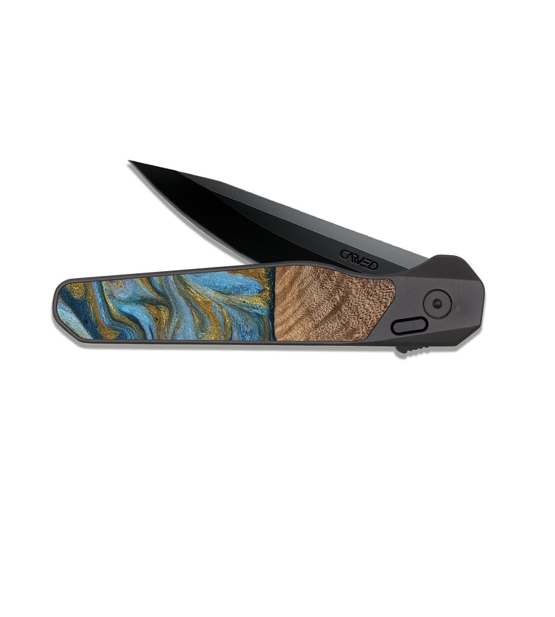 EDC Dark Slate Wood Pocket Knife - Altha (Teal & Gold, 814501)