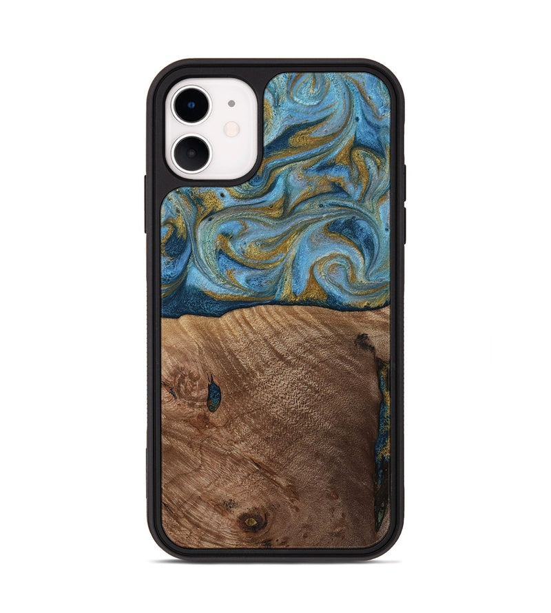 iPhone 11 Wood Phone Case - Altha (Teal & Gold, 814501)