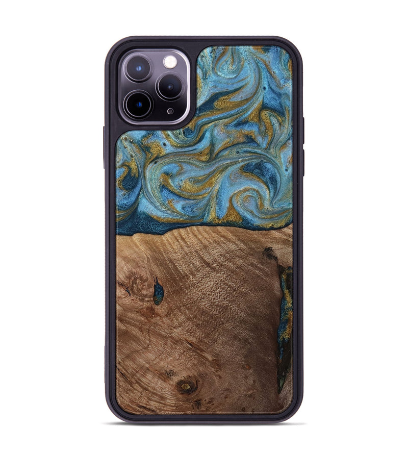 iPhone 11 Pro Max Wood Phone Case - Altha (Teal & Gold, 814501)
