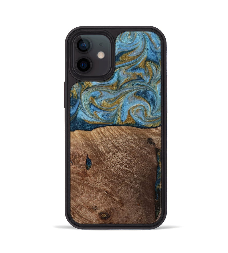 iPhone 12 Wood Phone Case - Altha (Teal & Gold, 814501)