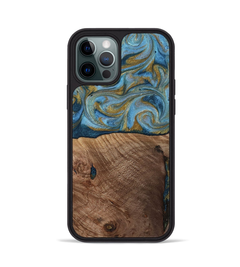 iPhone 12 Pro Wood Phone Case - Altha (Teal & Gold, 814501)