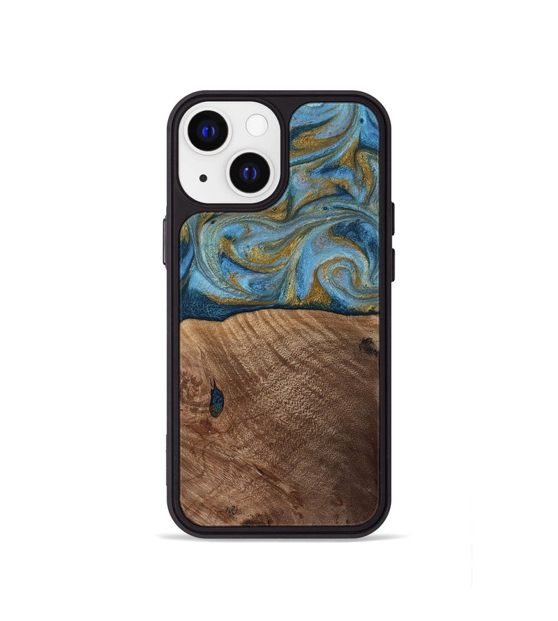 iPhone 13 mini Wood Phone Case - Altha (Teal & Gold, 814501)