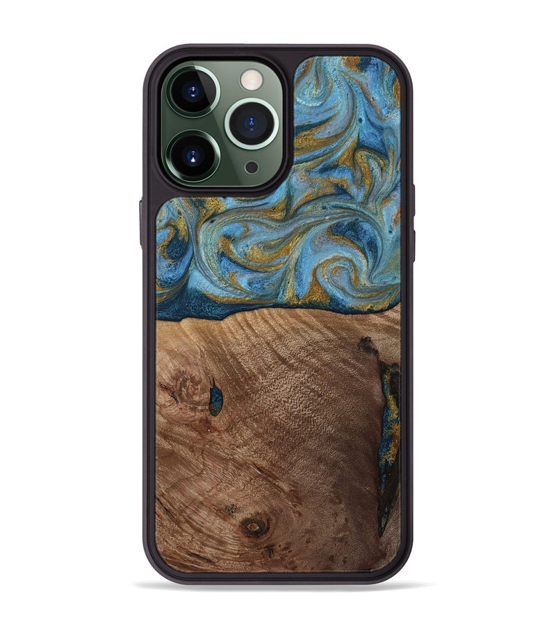 iPhone 13 Pro Max Wood Phone Case - Altha (Teal & Gold, 814501)