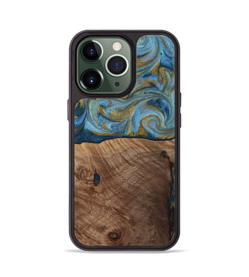 iPhone 13 Pro Wood Phone Case - Altha (Teal & Gold, 814501)