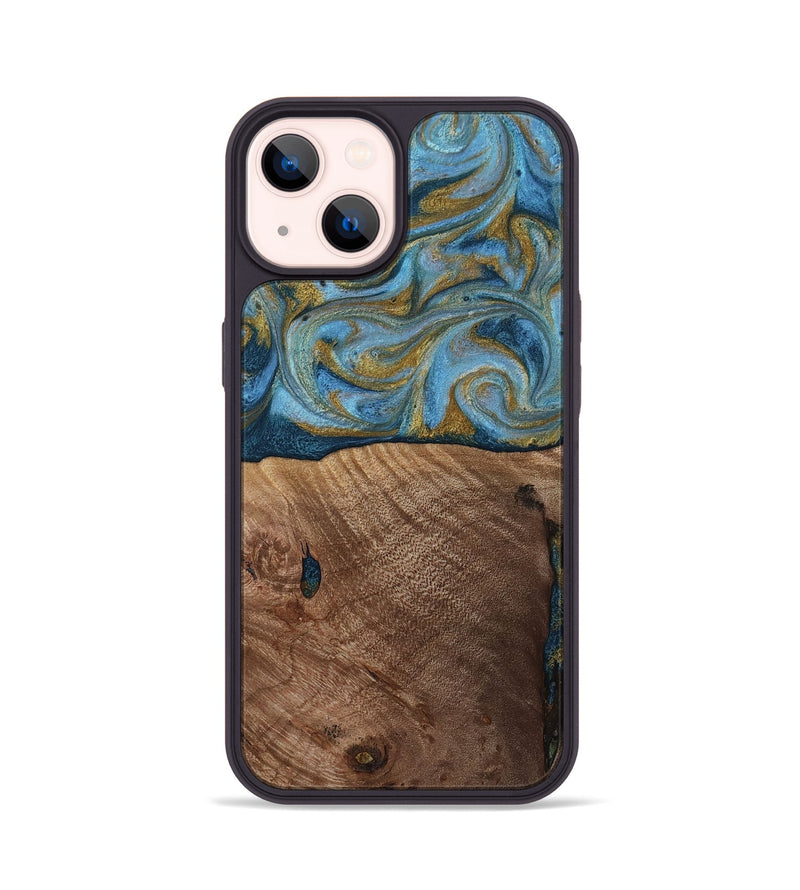 iPhone 14 Wood Phone Case - Altha (Teal & Gold, 814501)