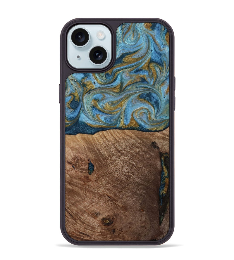 iPhone 15 Plus Wood Phone Case - Altha (Teal & Gold, 814501)