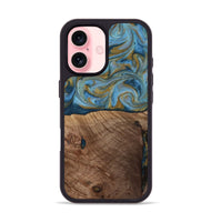 iPhone 16 Wood Phone Case - Altha (Teal & Gold, 814501)