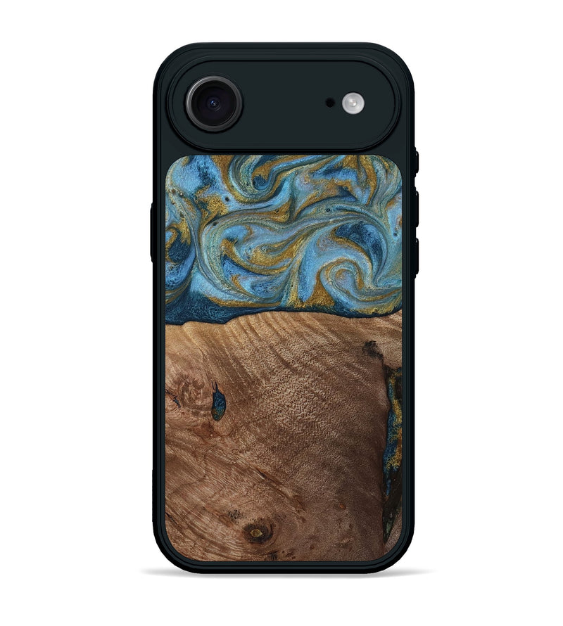 iPhone 17 Air Wood Phone Case - Altha (Teal & Gold, 814501)
