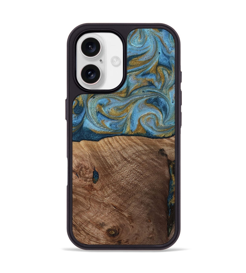 iPhone 17 Wood Phone Case - Altha (Teal & Gold, 814501)