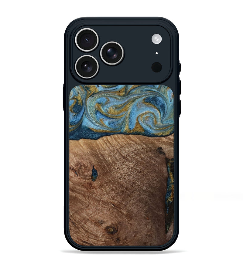 iPhone 17 Pro Max Wood Phone Case - Altha (Teal & Gold, 814501)