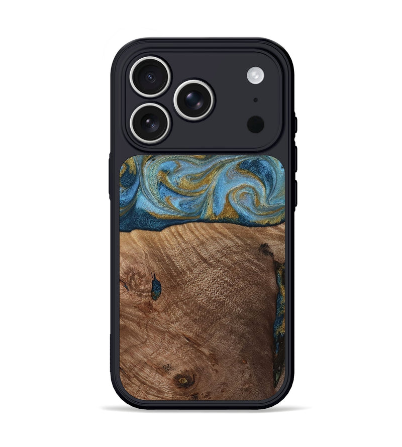 iPhone 17 Pro Wood Phone Case - Altha (Teal & Gold, 814501)
