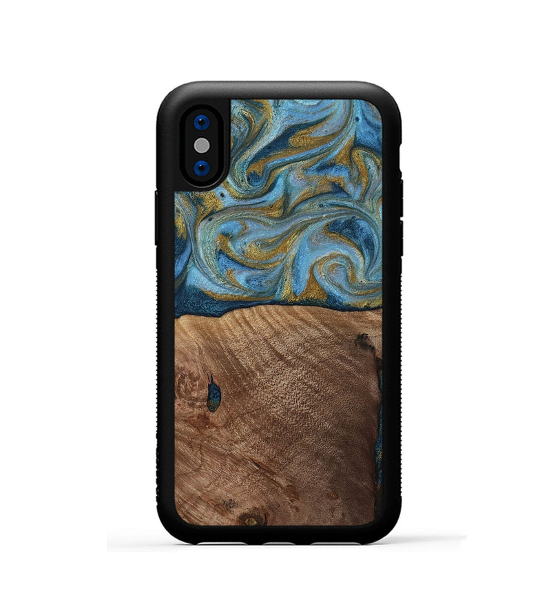 iPhone Xs Wood Phone Case - Altha (Teal & Gold, 814501)