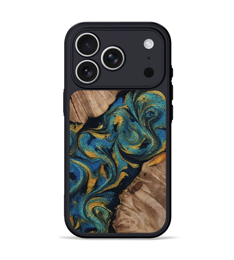 iPhone 17 Pro Wood Phone Case - Shyanne (Teal & Gold, 814531)