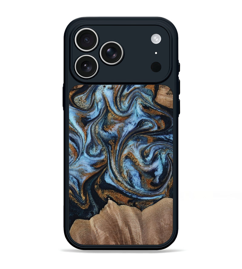 iPhone 17 Pro Max Wood Phone Case - Inga (Teal & Gold, 814532)