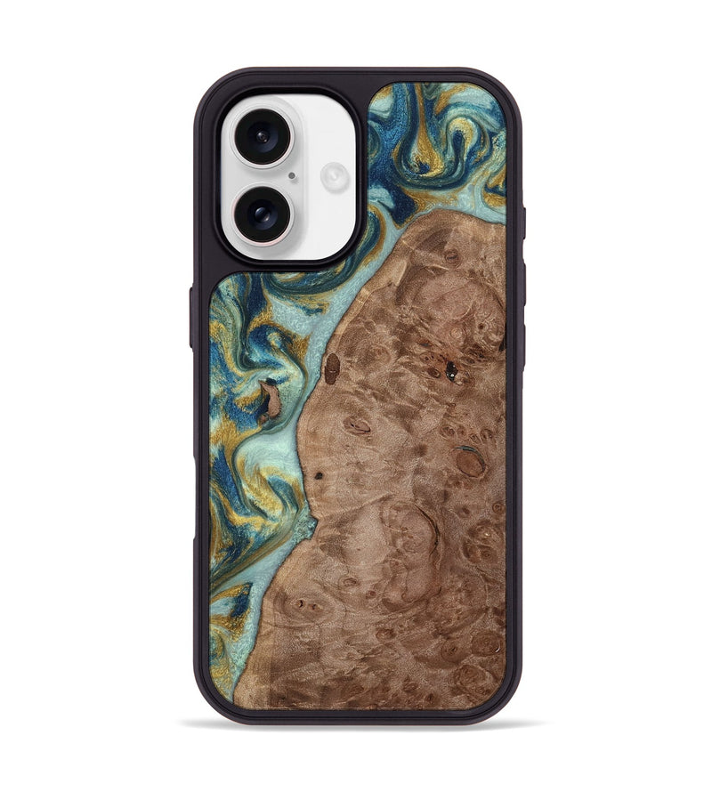 iPhone 17 Wood Phone Case - Jaylin (Teal & Gold, 814533)