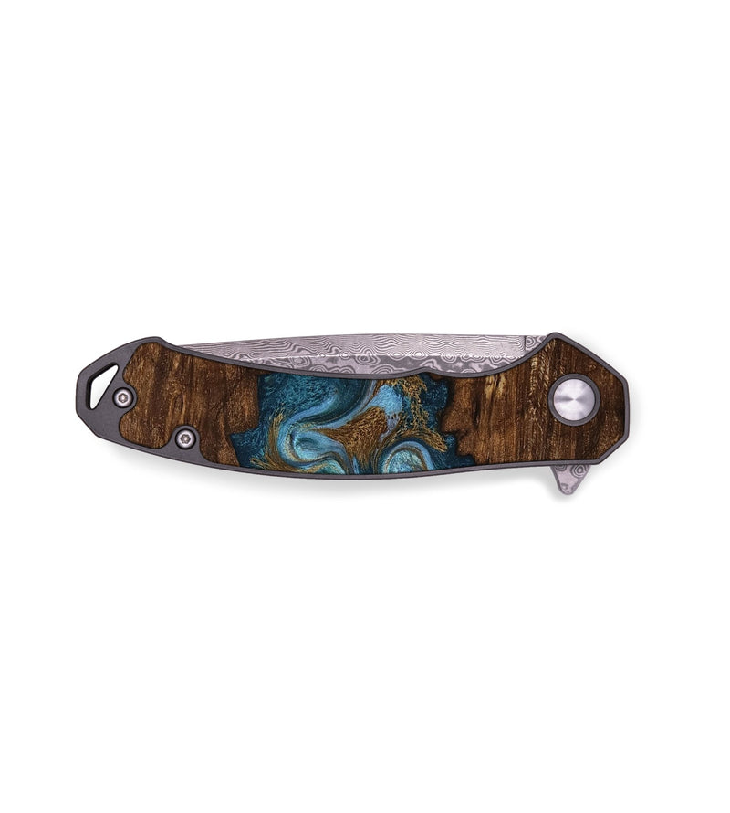 EDC Wood Pocket Knife - Yahaira (Teal & Gold, 814534)