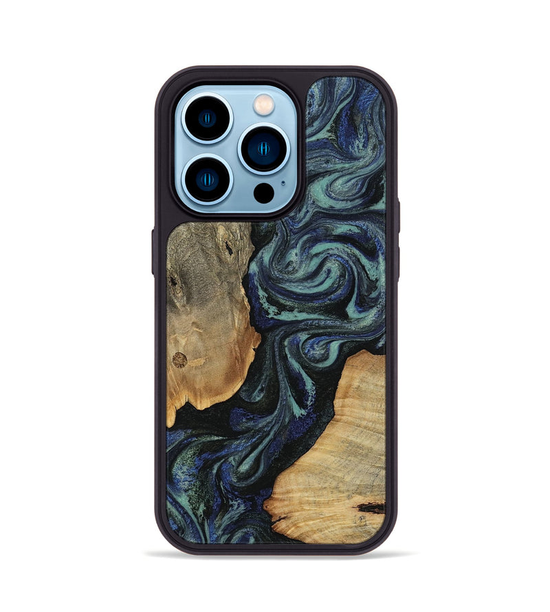 iPhone 14 Pro Wood Phone Case - Christy (Blue, 814557)