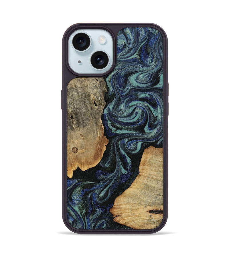 iPhone 15 Wood Phone Case - Christy (Blue, 814557)