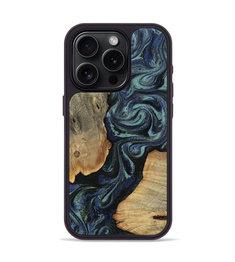 iPhone 15 Pro Wood Phone Case - Christy (Blue, 814557)
