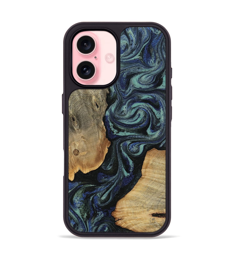 iPhone 16 Wood Phone Case - Christy (Blue, 814557)