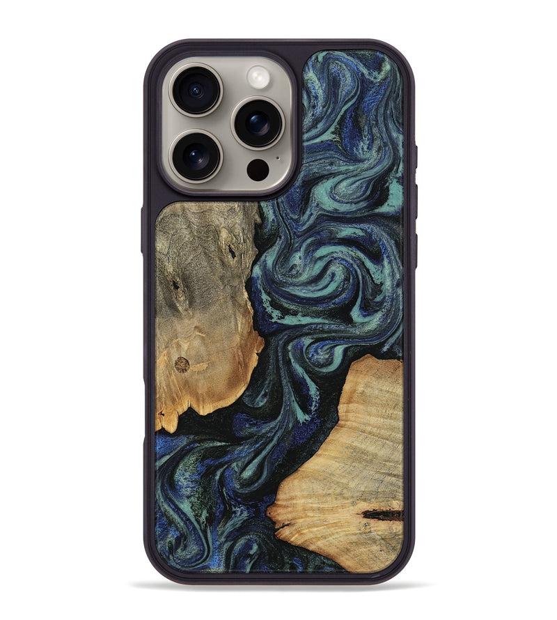 iPhone 16 Pro Max Wood Phone Case - Christy (Blue, 814557)