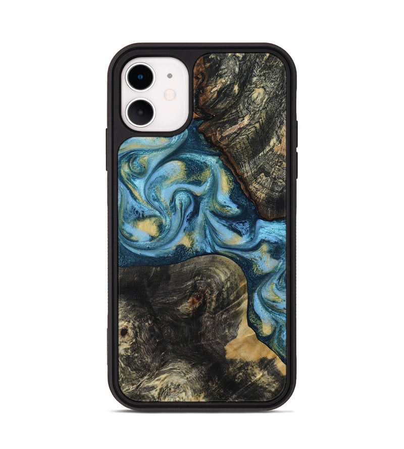 iPhone 11 Wood Phone Case - Alize (Teal & Gold, 814700)