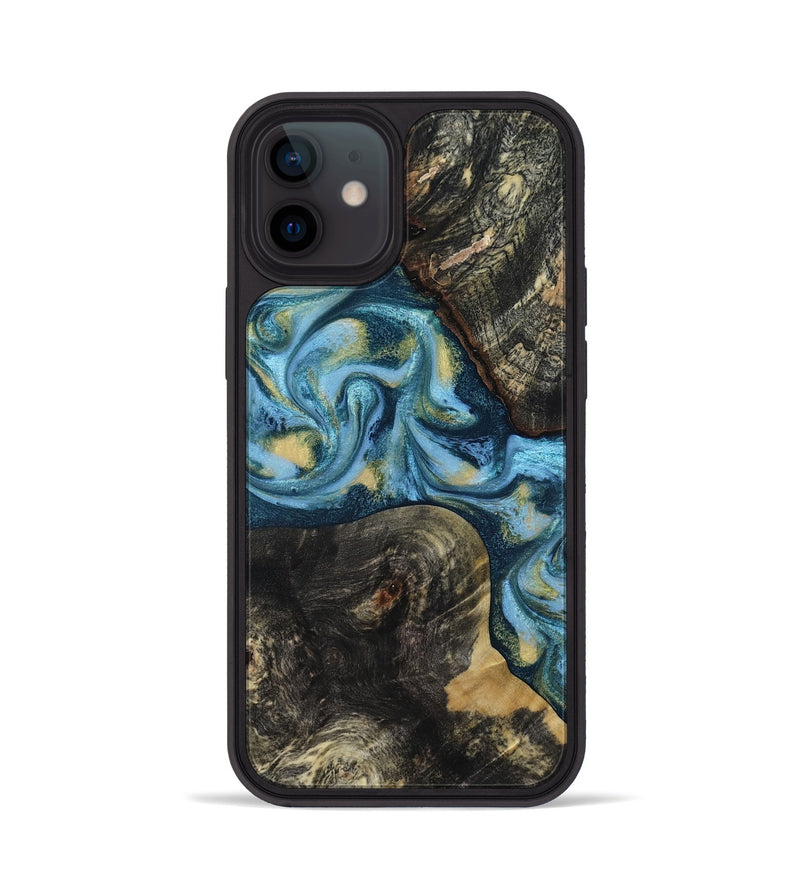 iPhone 12 Wood Phone Case - Alize (Teal & Gold, 814700)