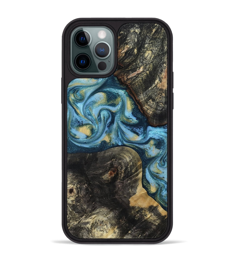iPhone 12 Pro Max Wood Phone Case - Alize (Teal & Gold, 814700)