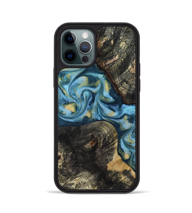 iPhone 12 Pro Wood Phone Case - Alize (Teal & Gold, 814700)