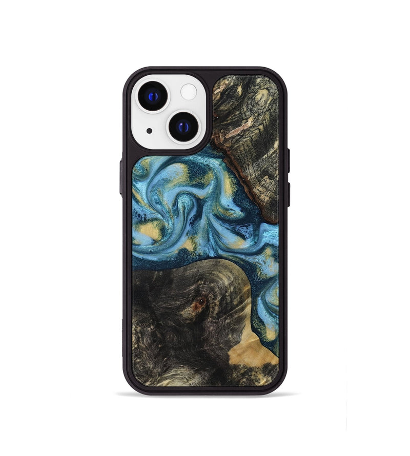 iPhone 13 mini Wood Phone Case - Alize (Teal & Gold, 814700)
