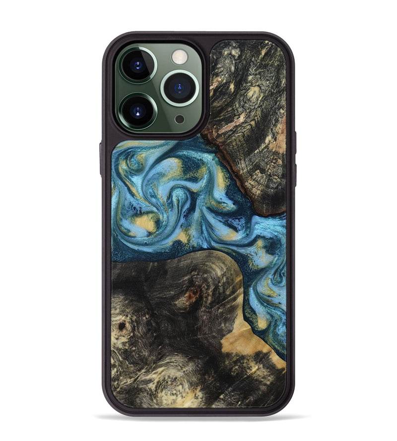 iPhone 13 Pro Max Wood Phone Case - Alize (Teal & Gold, 814700)