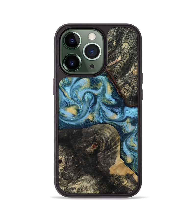 iPhone 13 Pro Wood Phone Case - Alize (Teal & Gold, 814700)