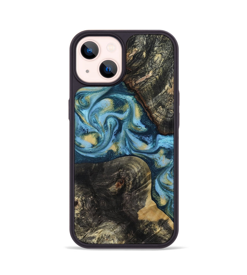 iPhone 14 Wood Phone Case - Alize (Teal & Gold, 814700)