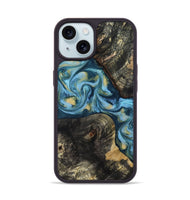 iPhone 15 Wood Phone Case - Alize (Teal & Gold, 814700)