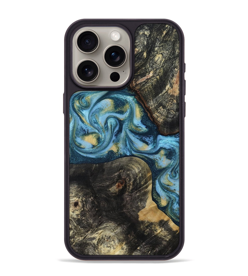 iPhone 15 Pro Max Wood Phone Case - Alize (Teal & Gold, 814700)