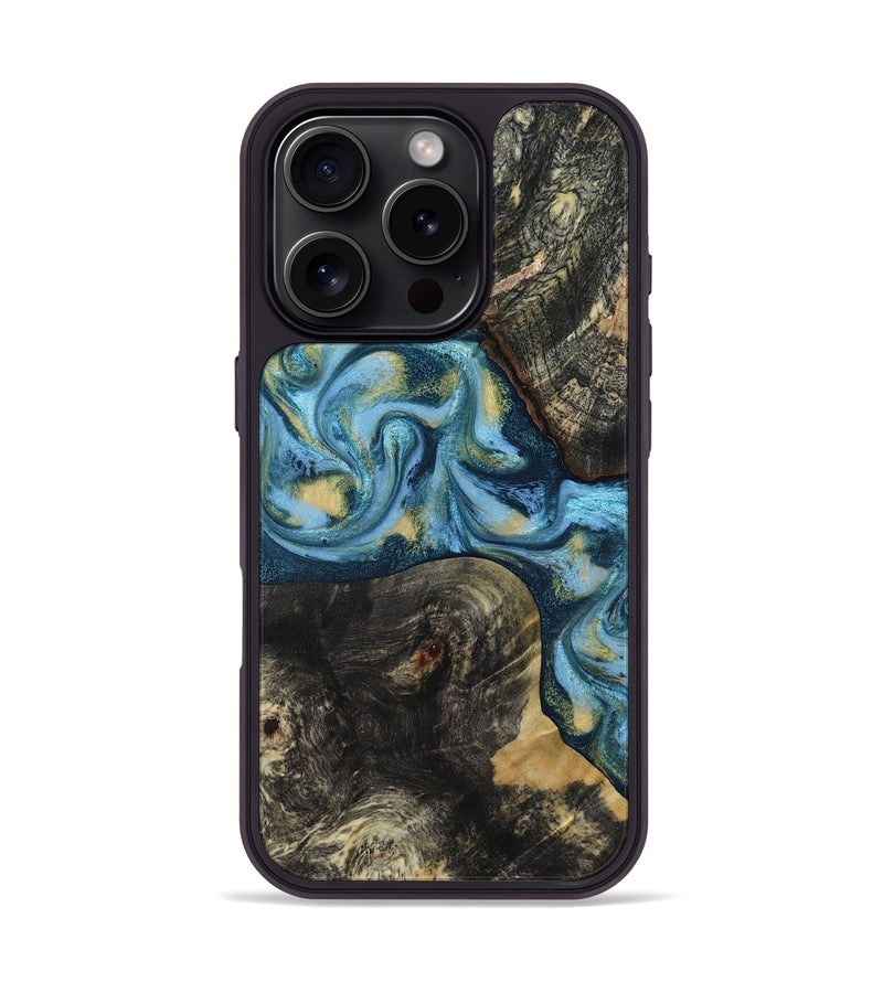 iPhone 16 Pro Wood Phone Case - Alize (Teal & Gold, 814700)