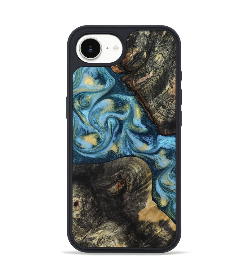 iPhone 16e Wood Phone Case - Alize (Teal & Gold, 814700)