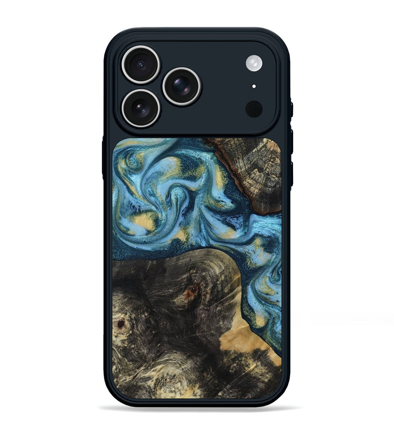 iPhone 17 Pro Max Wood Phone Case - Alize (Teal & Gold, 814700)